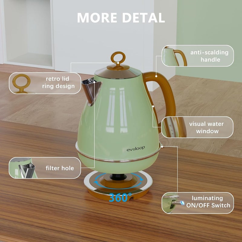 evoloop 1.7L Electric Kettles, BPA Free Tea Kettle, Hot Water Boiler Heater, Stainless Steel Teapot, Auto Shut-Off & Boil-Dry Protection, 120V/1500W - Image 5